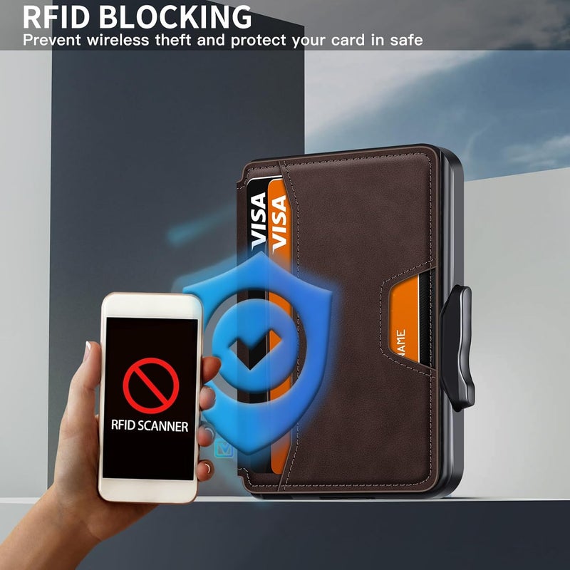 SEMORID Wallet for Men, Mens Wallet Minimalist Slim Wallet, RFID Blocking Smart Pop Up Wallet with Money Clip & ID Window, Metal Compact Wallet, Aluminum Credit Card Holder Wallet - Image 3
